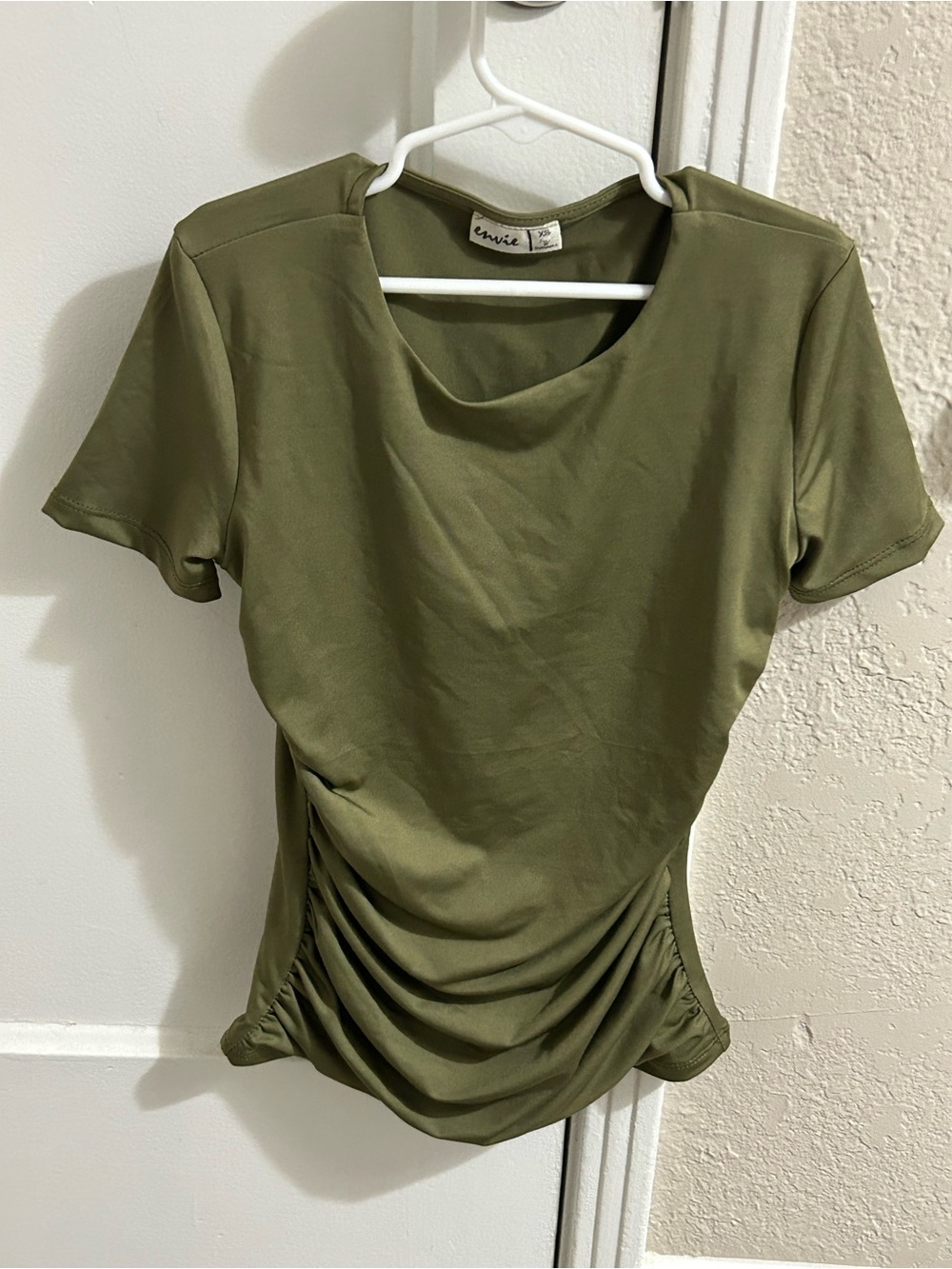 Envie Olive Short Sleeve Ruched-Side Tee